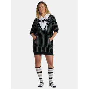 Disney Nightmare Before Christmas Hooded Dress Black White Jack Skellington